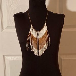 🎉HP🎉 White/Rose Gold Beaded Fringe Necklace